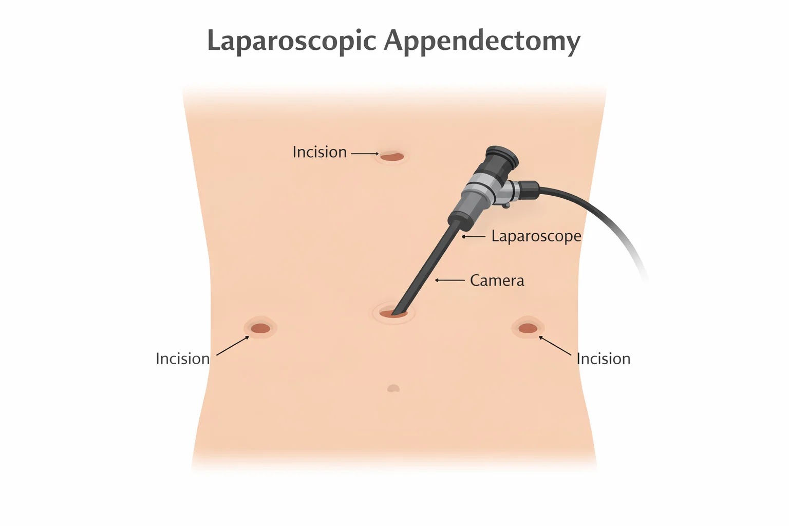 laparoscopic appendectomy diagram showing small incisions and camera