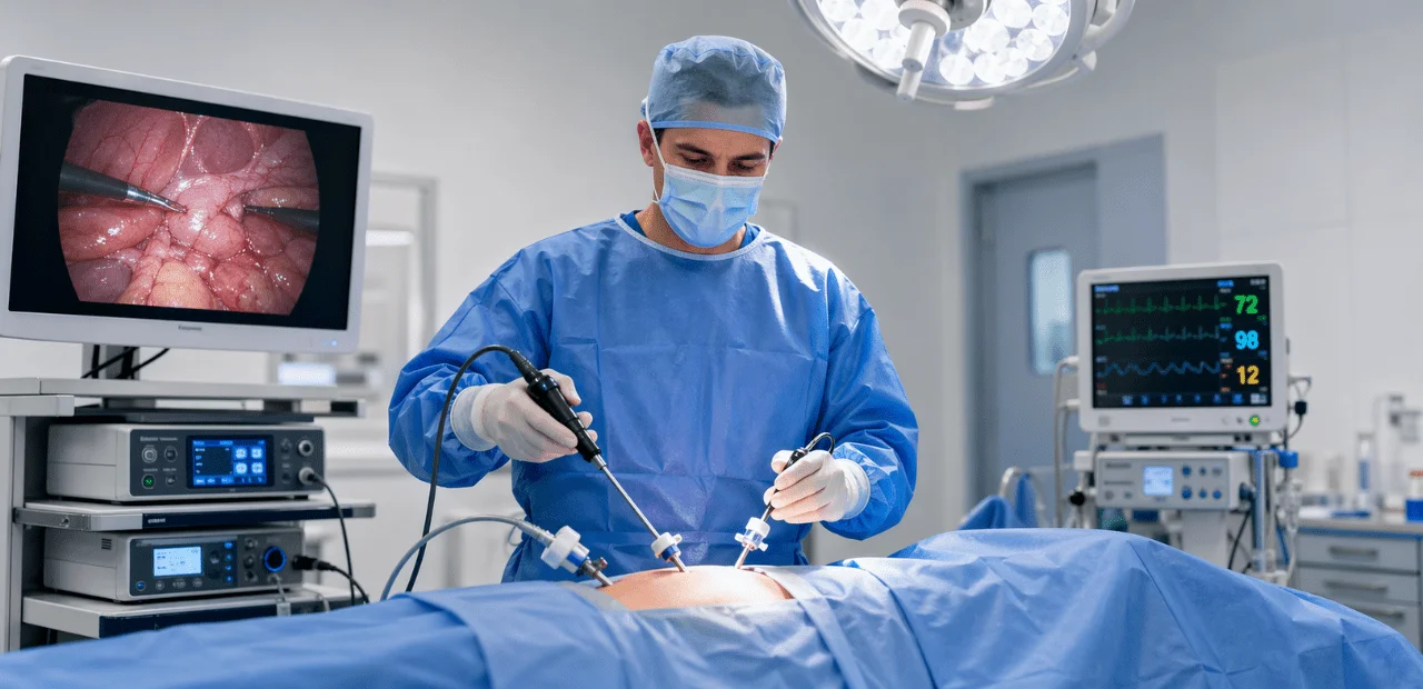 What is Laparoscopic Surgery? Complete Guide + Recovery Time & Tips 1 laparoscopic surgery procedure using small incisions and camera in operating room