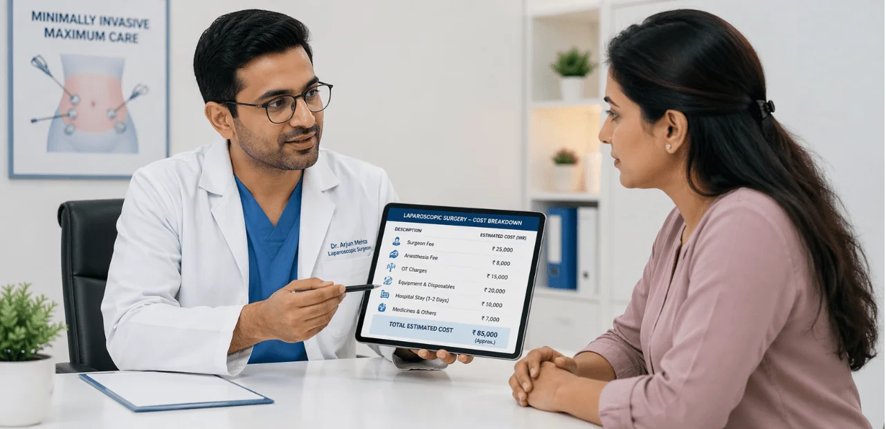 Laparoscopic Surgery Guide – Recovery, Cost, Safety & Comparison 1 female patient consulting doctor for laparoscopic surgery